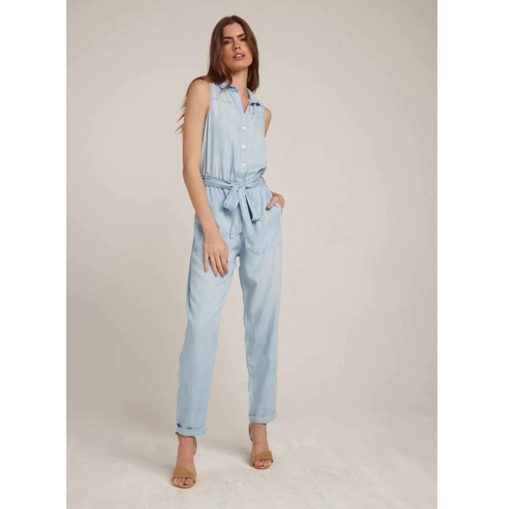 Bella Dahl Chambray Tencel light-wash denim Button Down Belted Jumpsuit Small